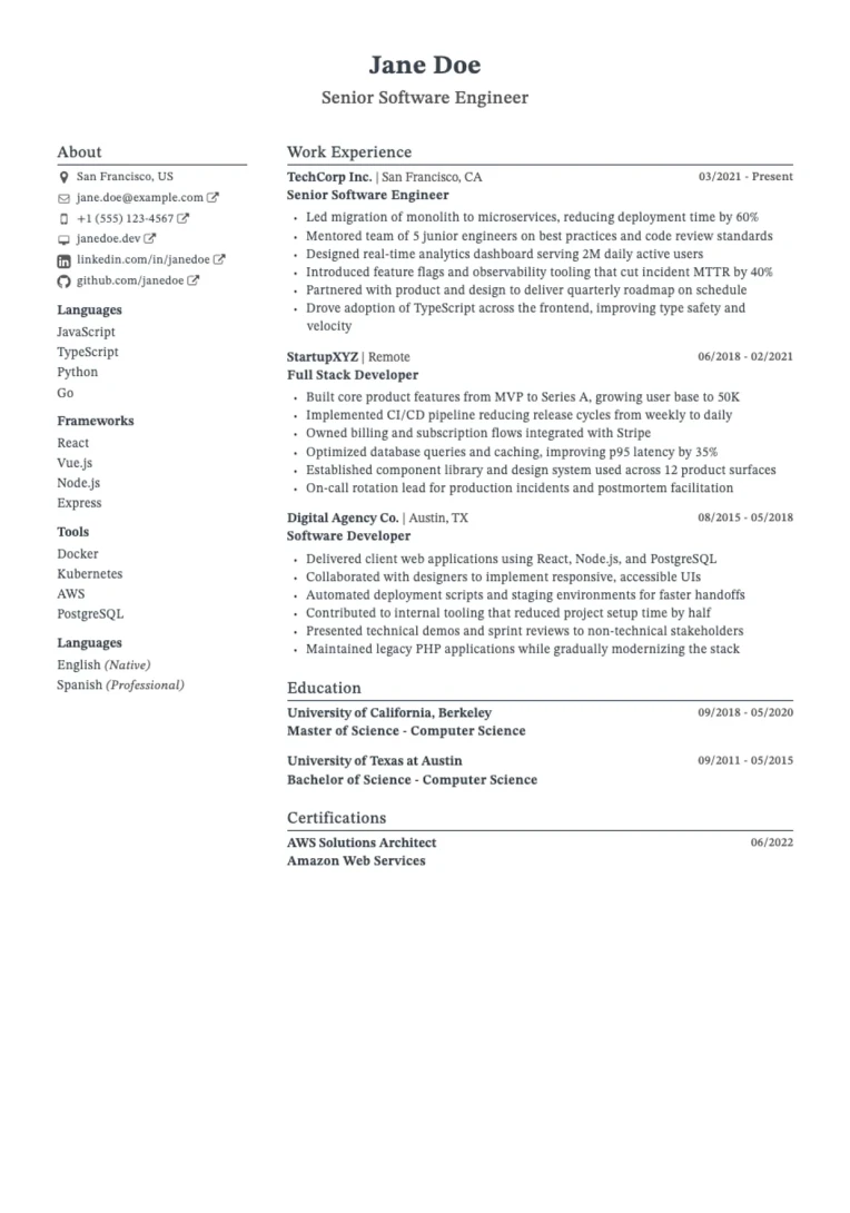 Classic resume template: traditional professional formatting for any industry