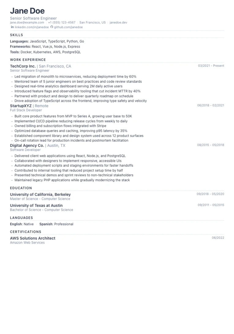 Graphite resume template: refined dark-accent design that stays ATS-friendly