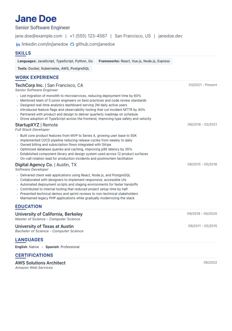 Milky Way resume template: elegant layout for senior roles and leadership experience