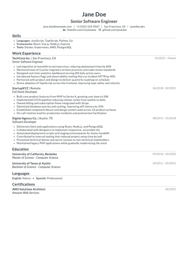 Simple resume template: clean, minimalist layout optimized for ATS