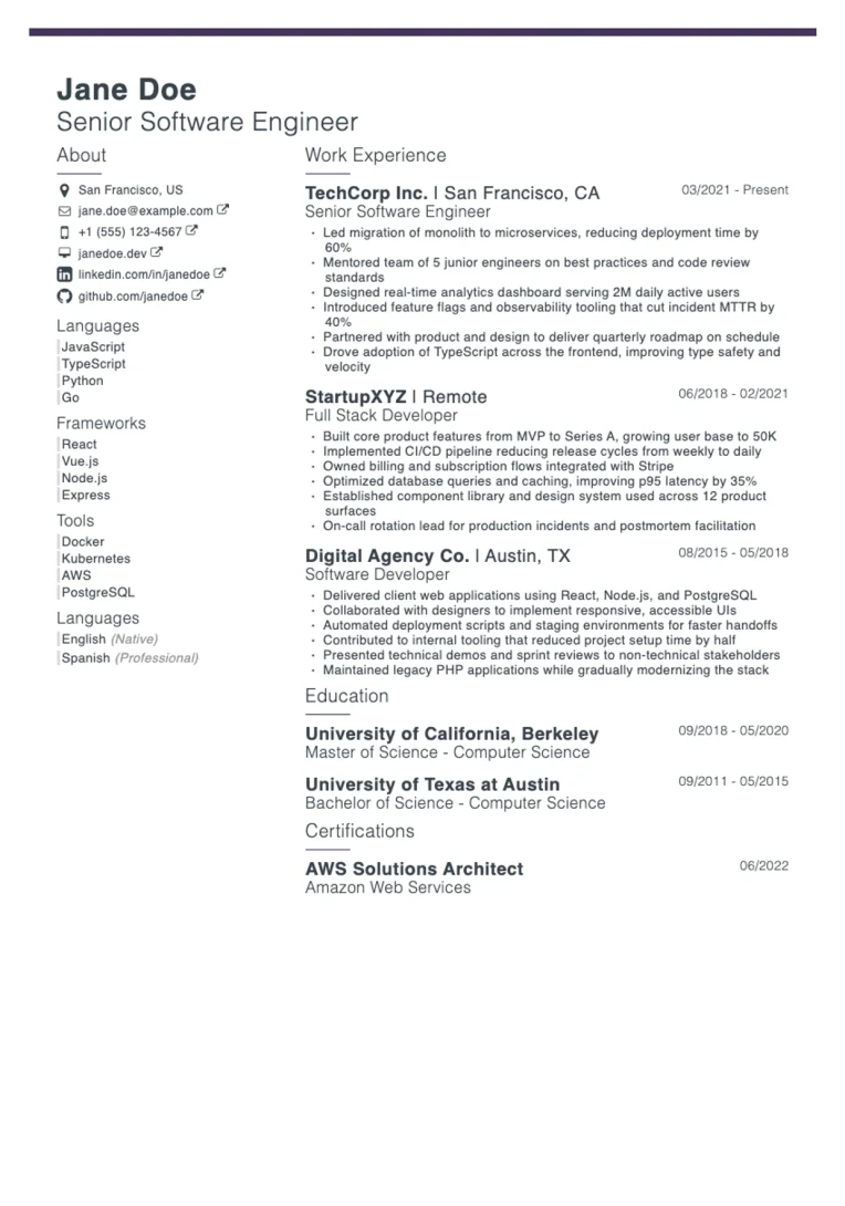 Solar resume template: bold contemporary two-column design