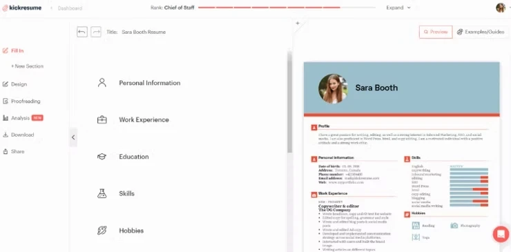 Kickresume CV builder