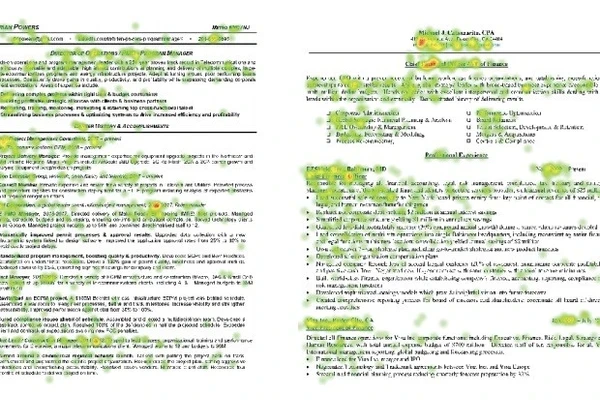 Resume reading heatmap, study conducted by The Ladders