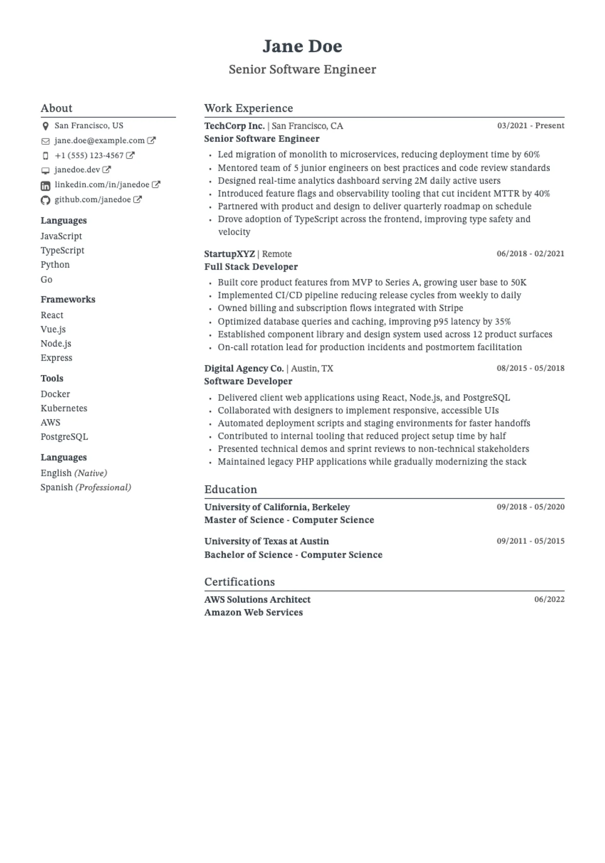 Classic resume template: traditional professional formatting for any industry