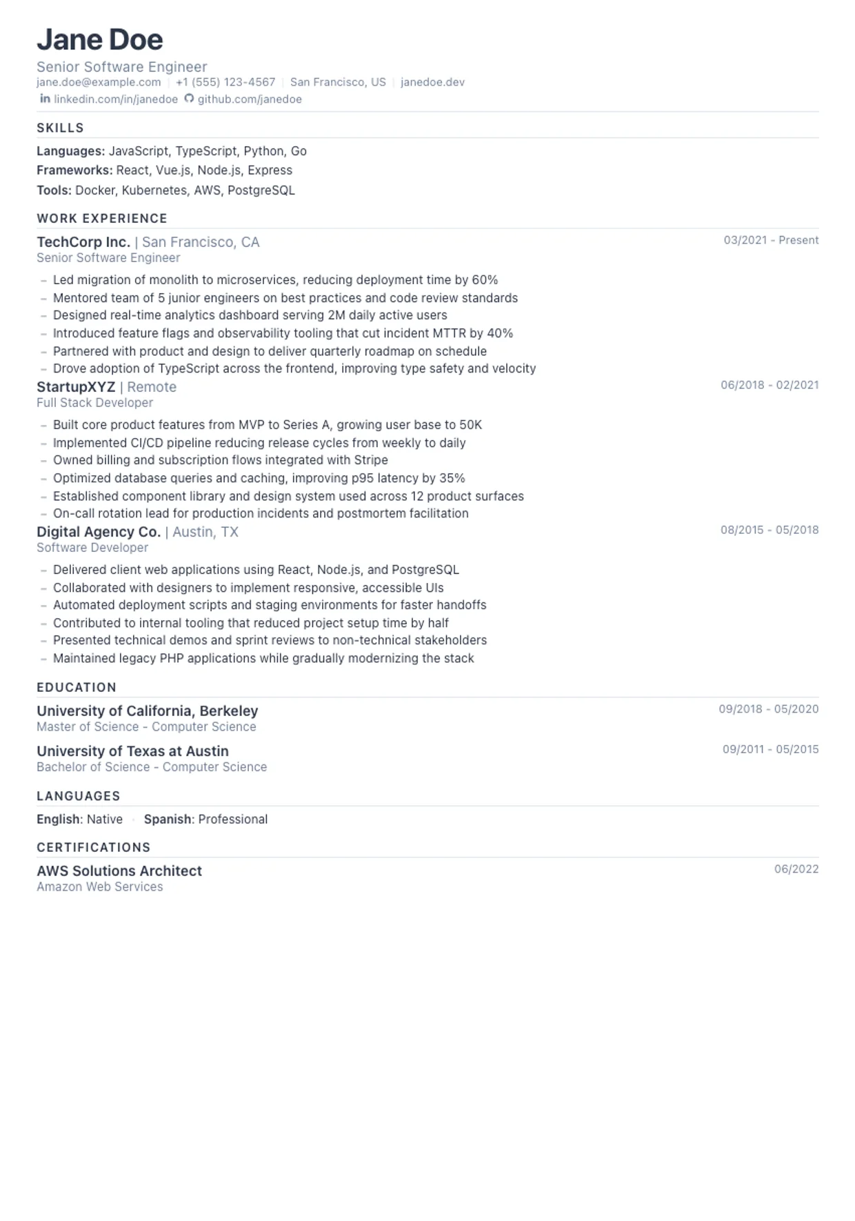 Graphite resume template: refined dark-accent design that stays ATS-friendly