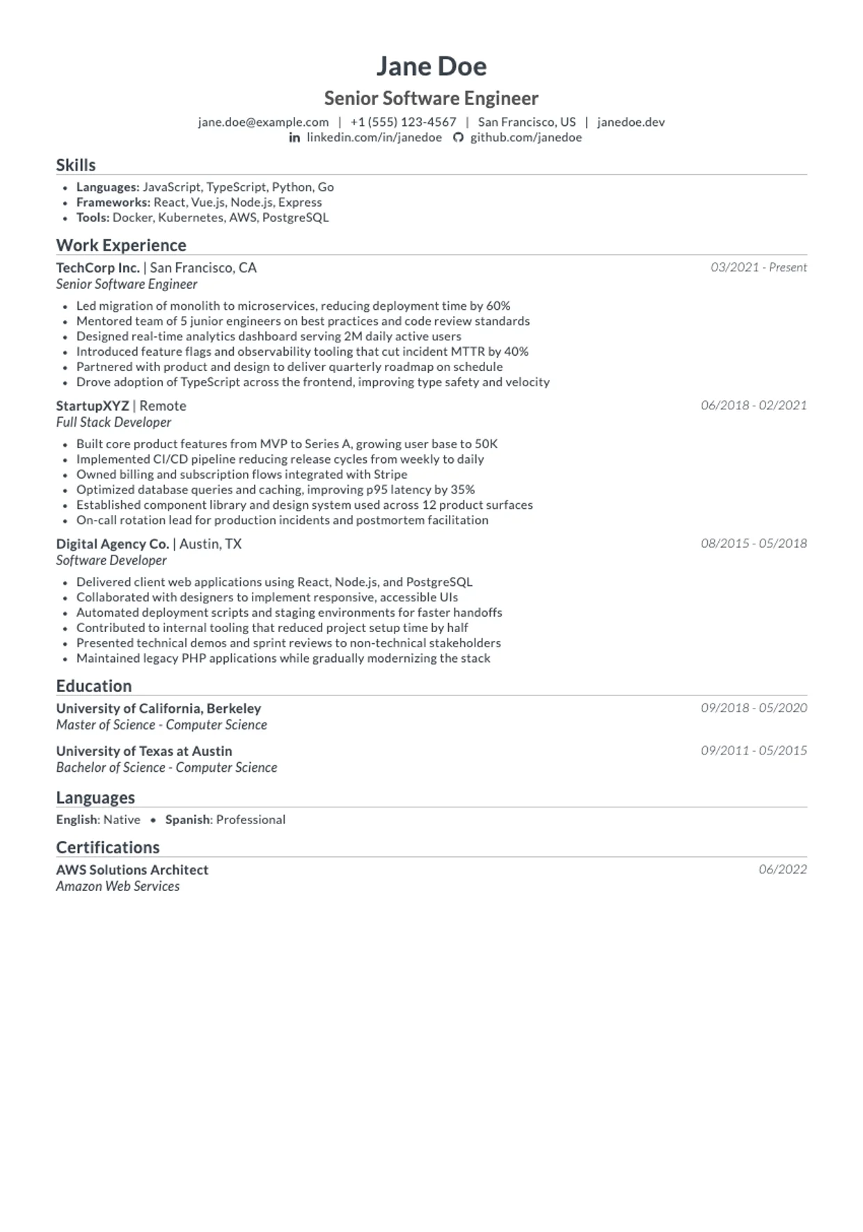 Simple resume template: clean, minimalist layout optimized for ATS